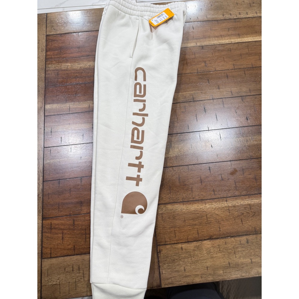 Carhartt Boys M 10-12 Fleece Logo Sweatpants Birch Cream Joggers NWT - Picture 4 of 5
